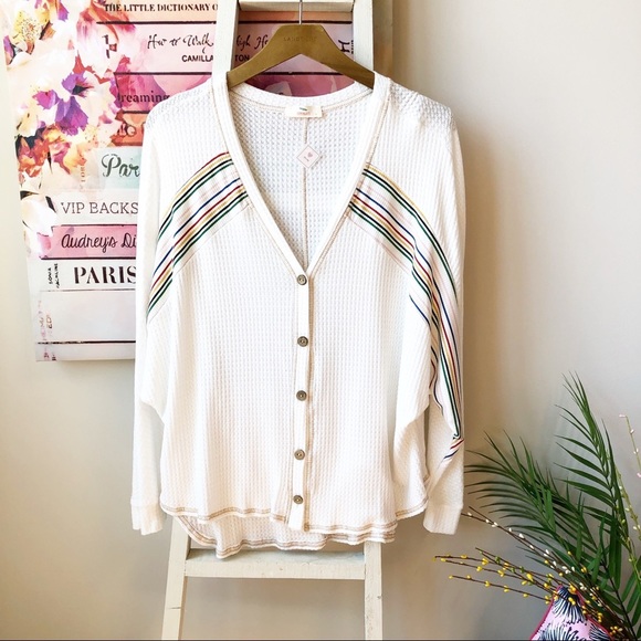 NWT Hummingbird Batwing White Oversized Slouchy Waffle Top Women's Size Medium - Picture 6 of 8